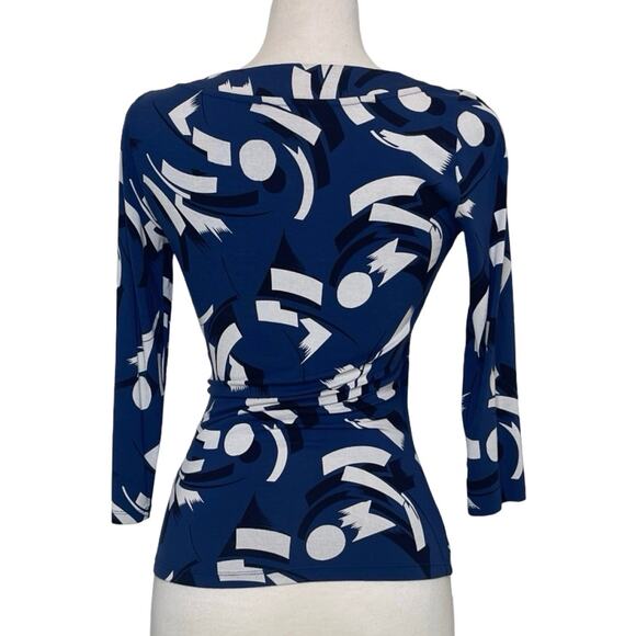 Ralph Lauren Black Label Geometric Print Faux Wrap Viscose Top S/P - Picture 3 of 9